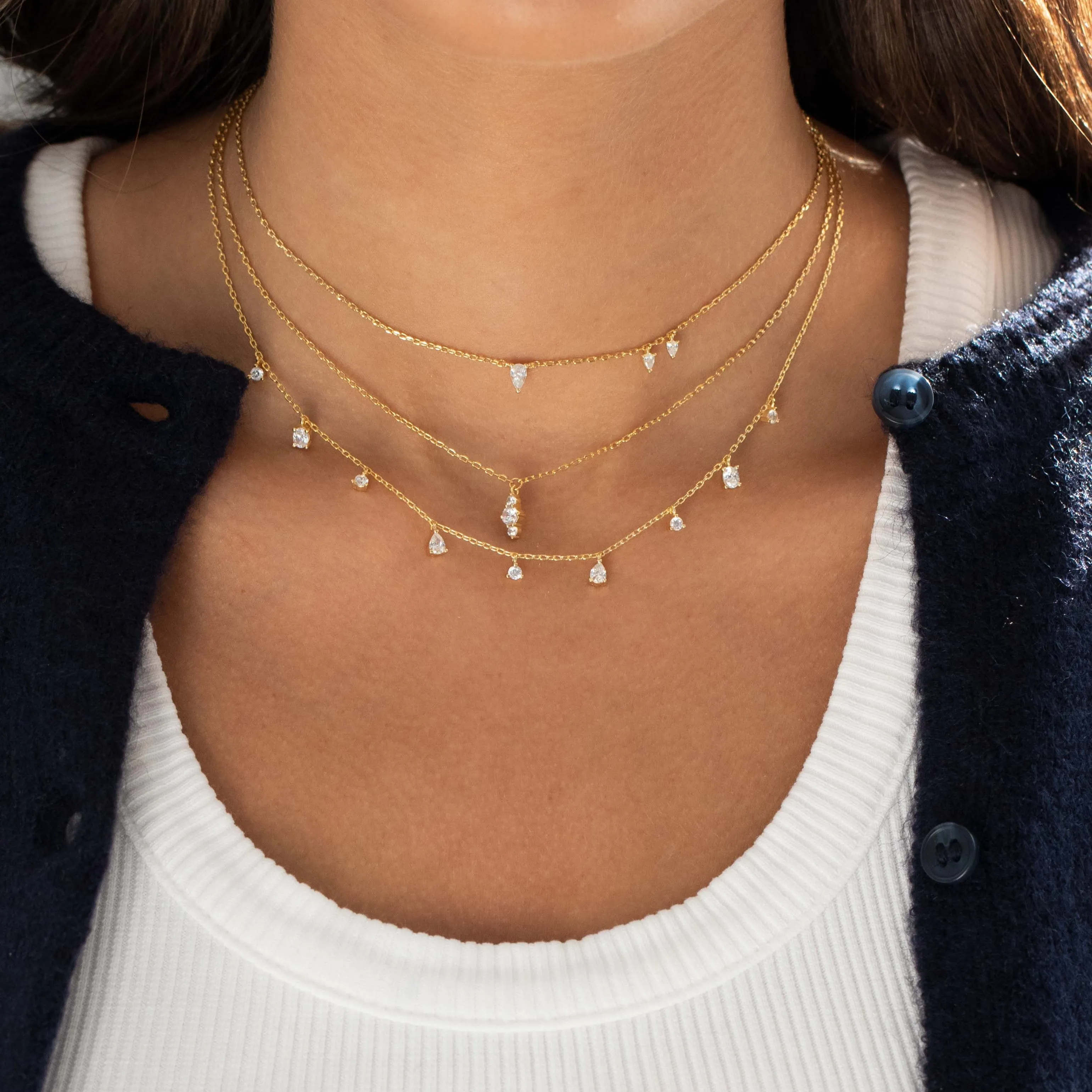 CZ Graduated Cluster Dangling Pendant Necklace