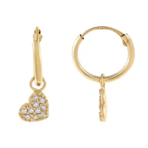 CZ Heart Hoop Earring 14K