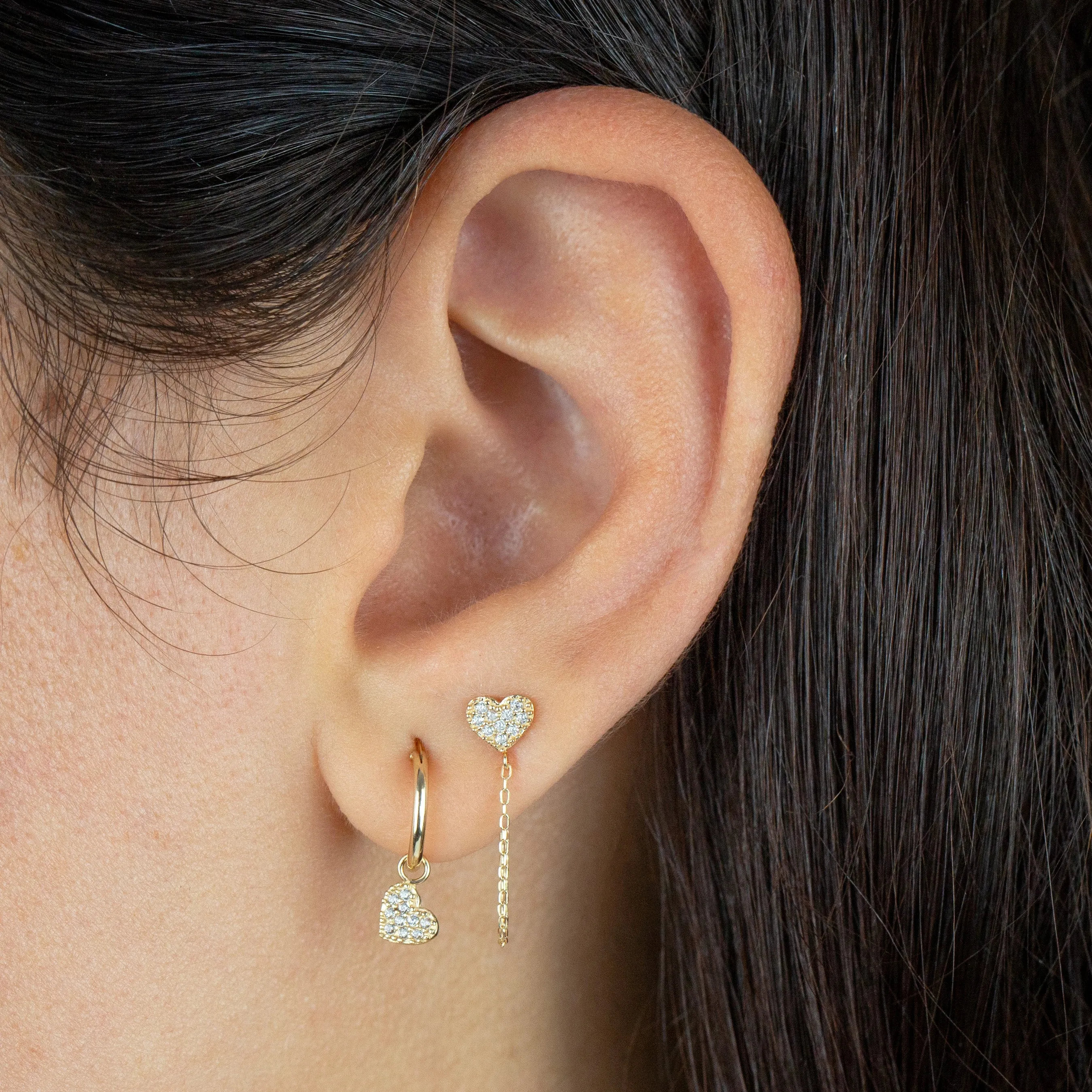 CZ Heart Hoop Earring 14K