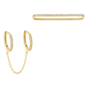 CZ Huggie Earring X Ear Cuff Earring Combo Set