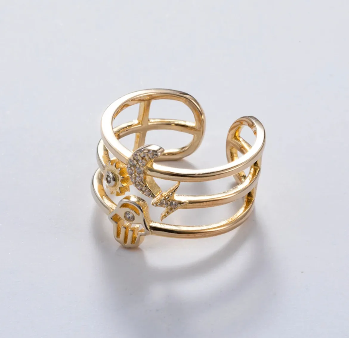 CZ Multi Row Open Ring