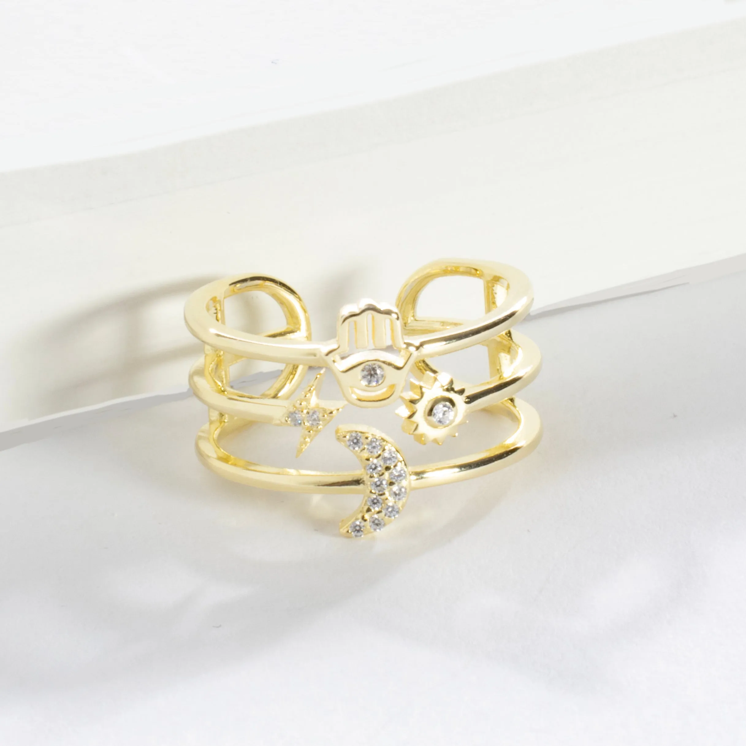 CZ Multi Row Open Ring
