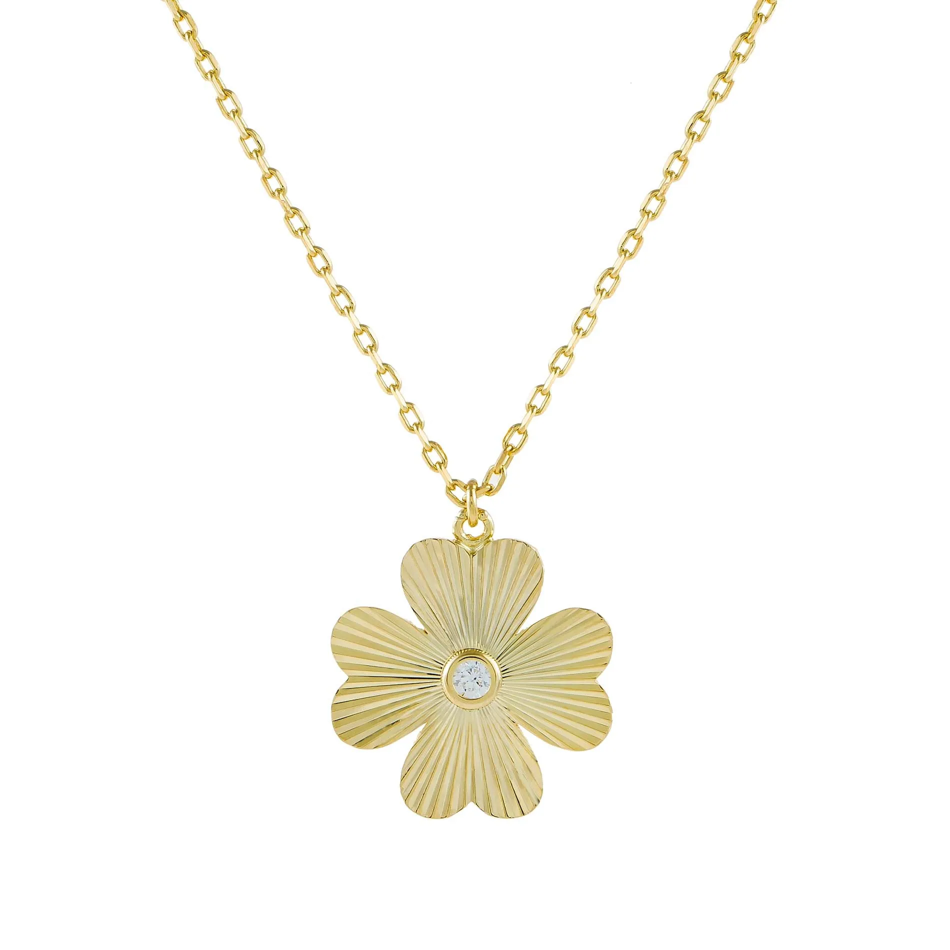 CZ Ridged Clover Necklace