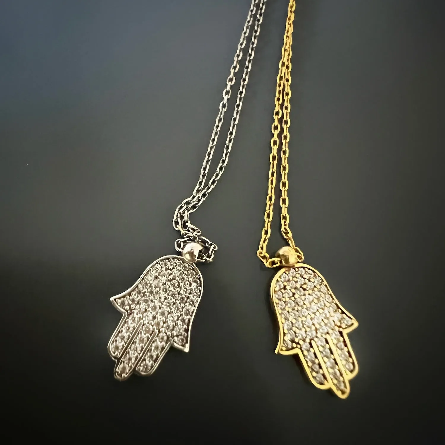 Dainty Diamond Hamsa Pendant Chain Necklace