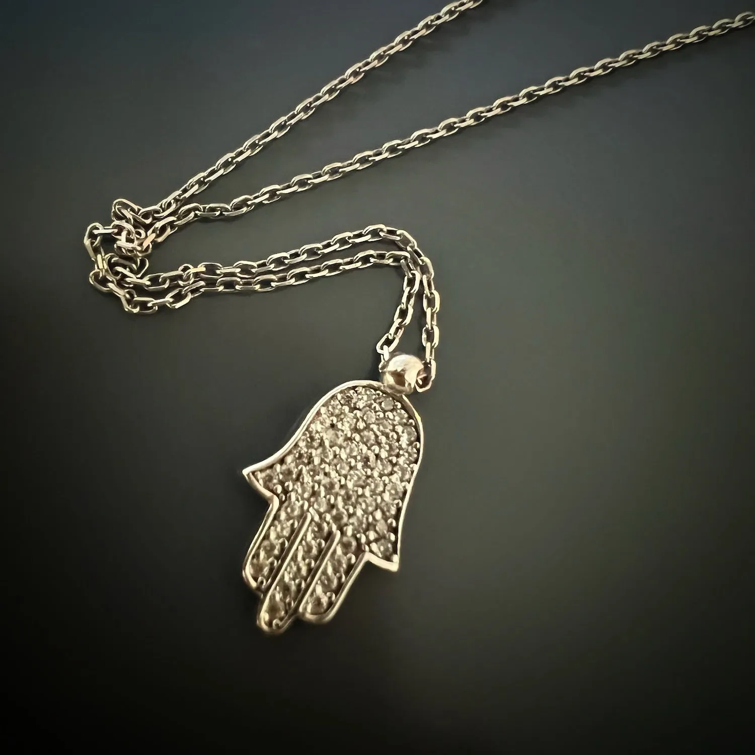 Dainty Diamond Hamsa Pendant Chain Necklace