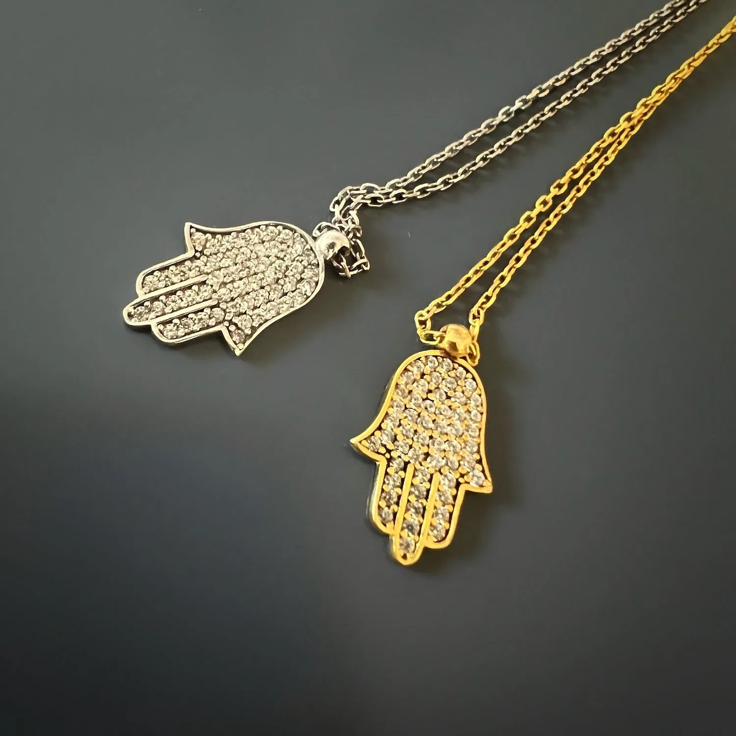 Dainty Diamond Hamsa Pendant Chain Necklace