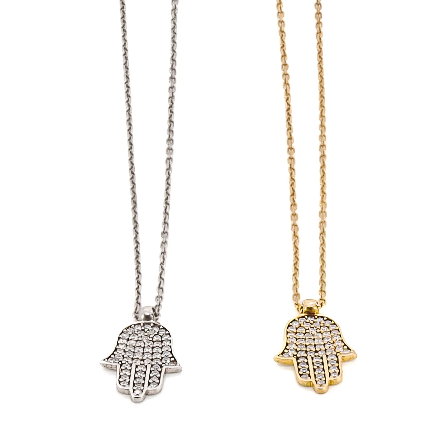 Dainty Diamond Hamsa Pendant Chain Necklace