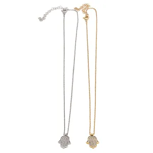 Dainty Diamond Hamsa Pendant Chain Necklace