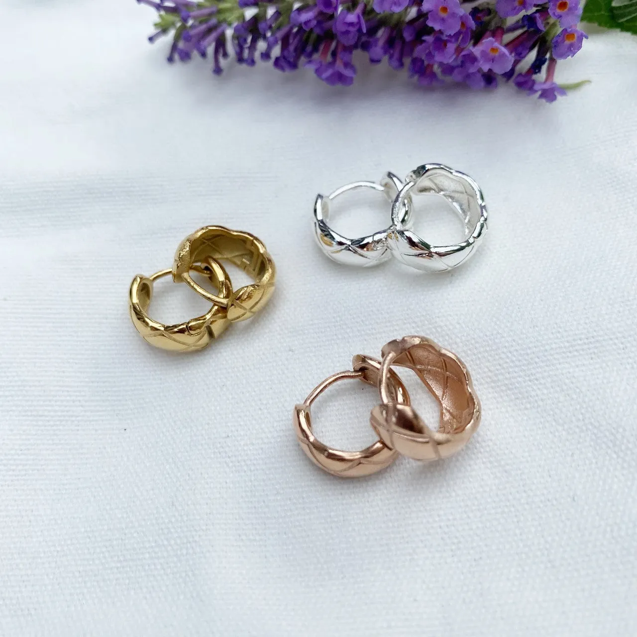 Dainty Quilted Huggie Surgical Steel Earrings