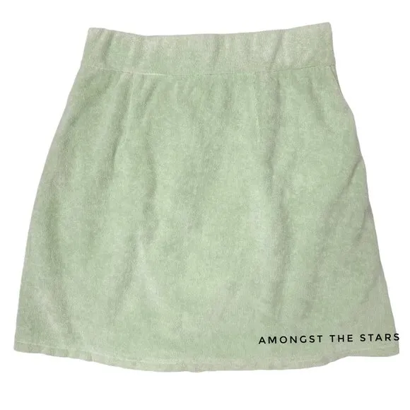 DANNIJO Green &amp; White Button Terry Cloth Wrap Mini Skirt