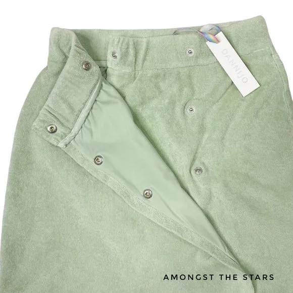 DANNIJO Green &amp; White Button Terry Cloth Wrap Mini Skirt