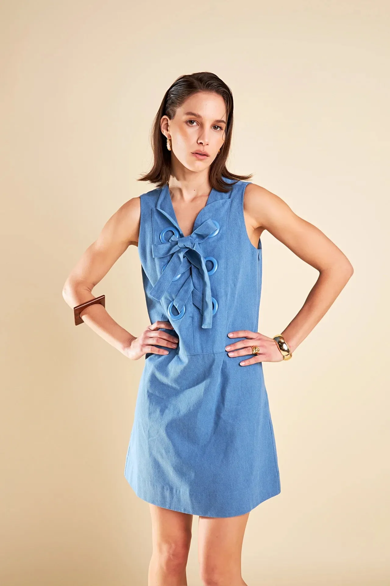 Denim Lace Up Mini Dress
