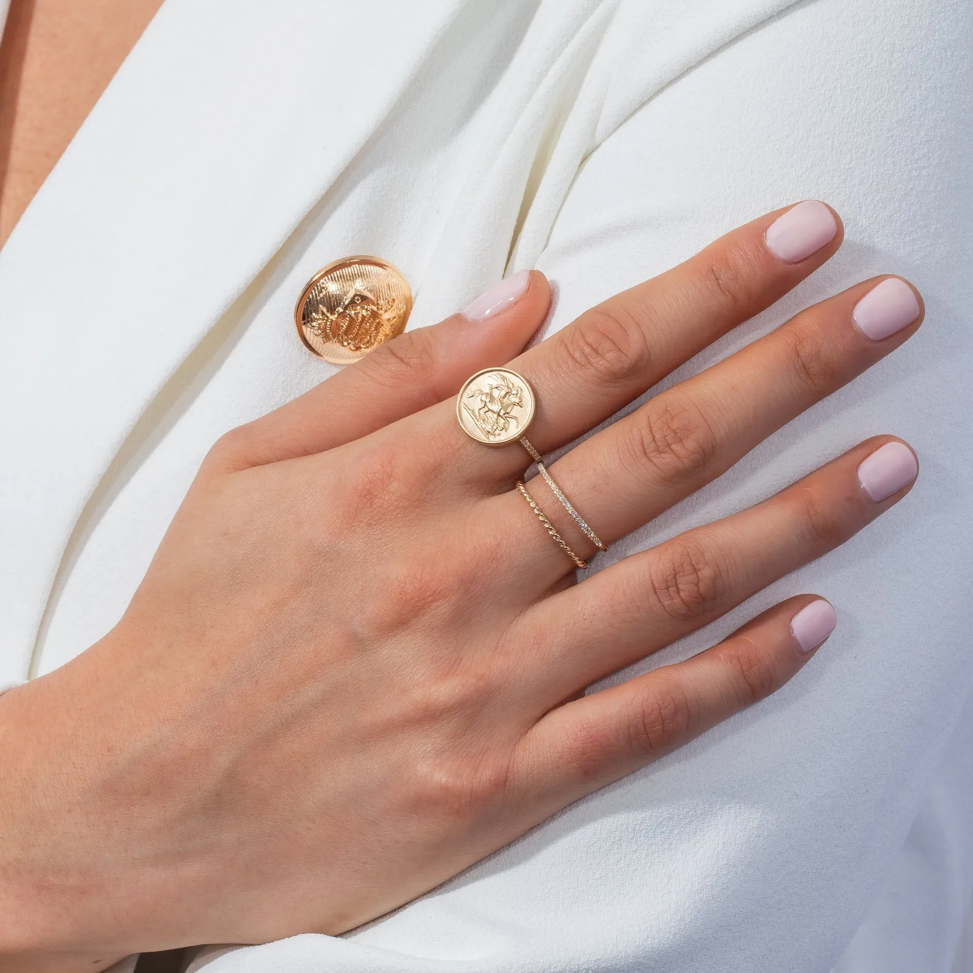 Diamond Warrior Coin Ring 14K