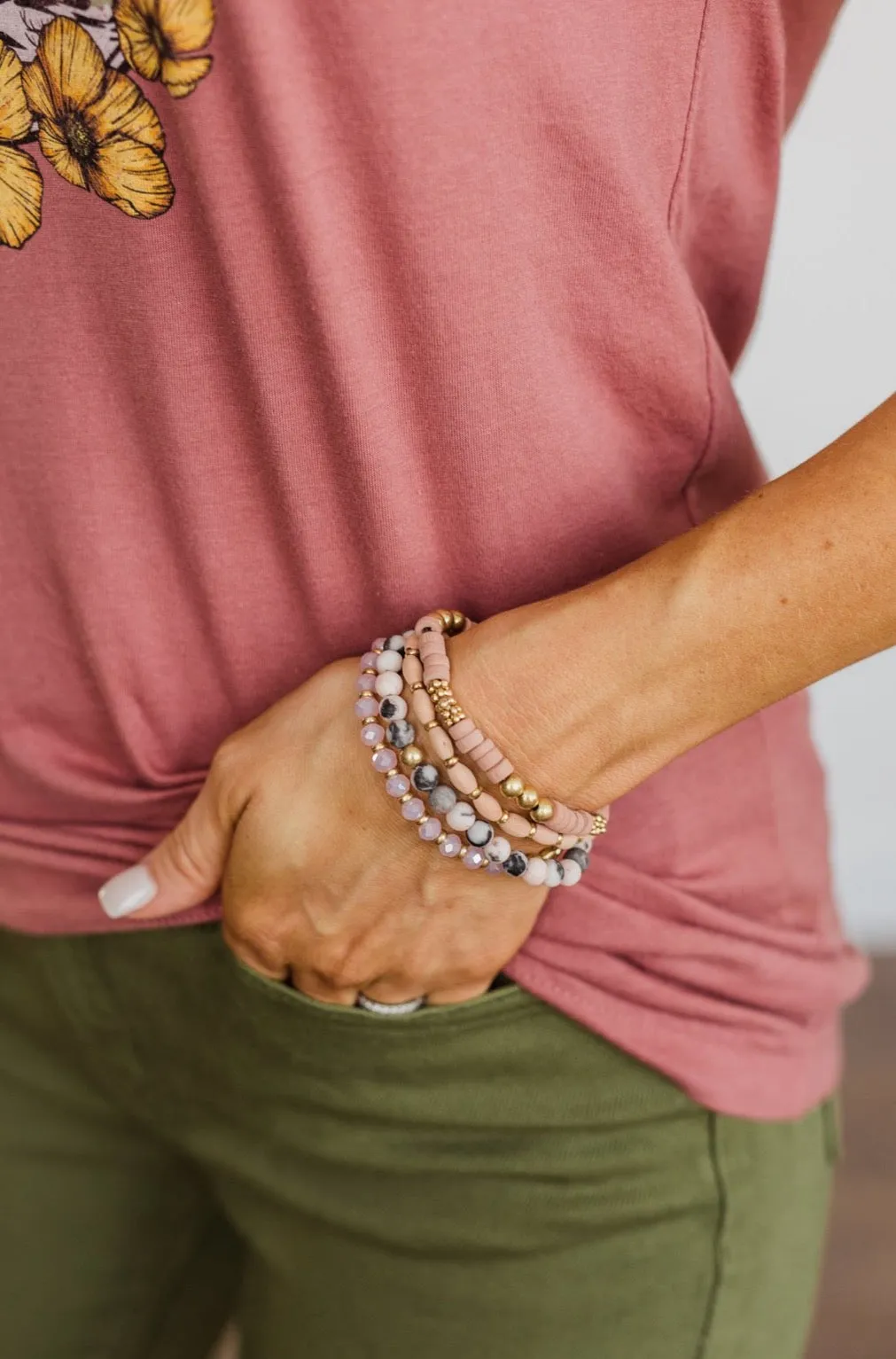 Dreamy Beaded Bracelet Set- Blush & Gold