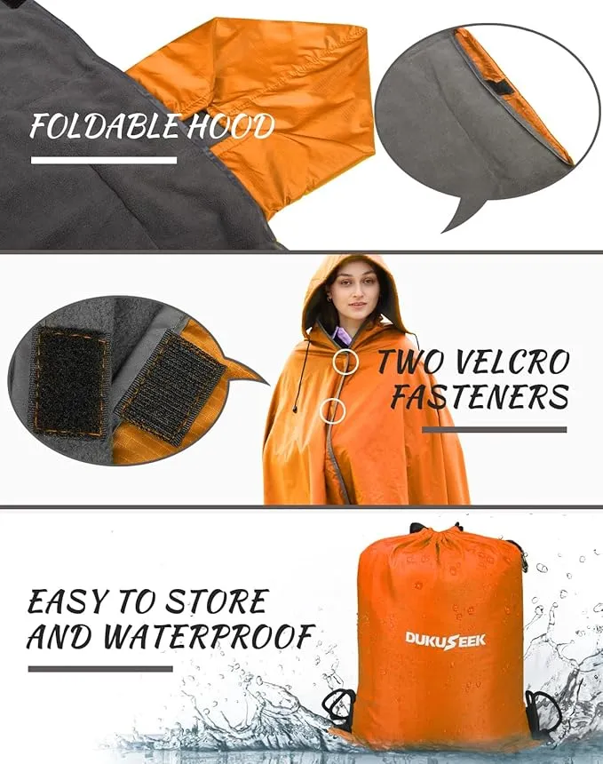 DUKUSEEK Hooded Outdoor Blanket, Extra Large (79"x 59") Waterproof Camping Blanket, Quilted Fleece, Warm, Windproof, Sand Proof, Portable and Wear-Resistant, for Sports, Picnic, Hiking, Travel…