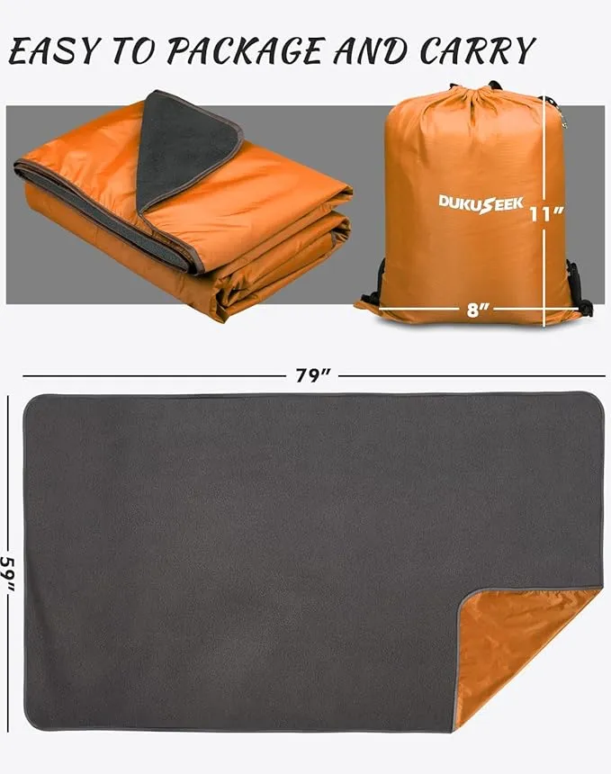 DUKUSEEK Hooded Outdoor Blanket, Extra Large (79"x 59") Waterproof Camping Blanket, Quilted Fleece, Warm, Windproof, Sand Proof, Portable and Wear-Resistant, for Sports, Picnic, Hiking, Travel…