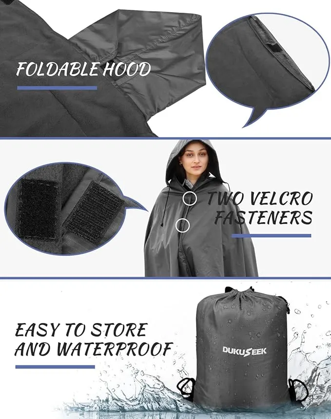 DUKUSEEK Hooded Stadium Blanket, Waterproof Windproof Outdoor Fleece Blanket - Large (79"x 59"), Portable, Wearable, Warm for Outdoor Camping, Picnic, Stadium, Sports, Beach, Concerts, Car, Dogs…