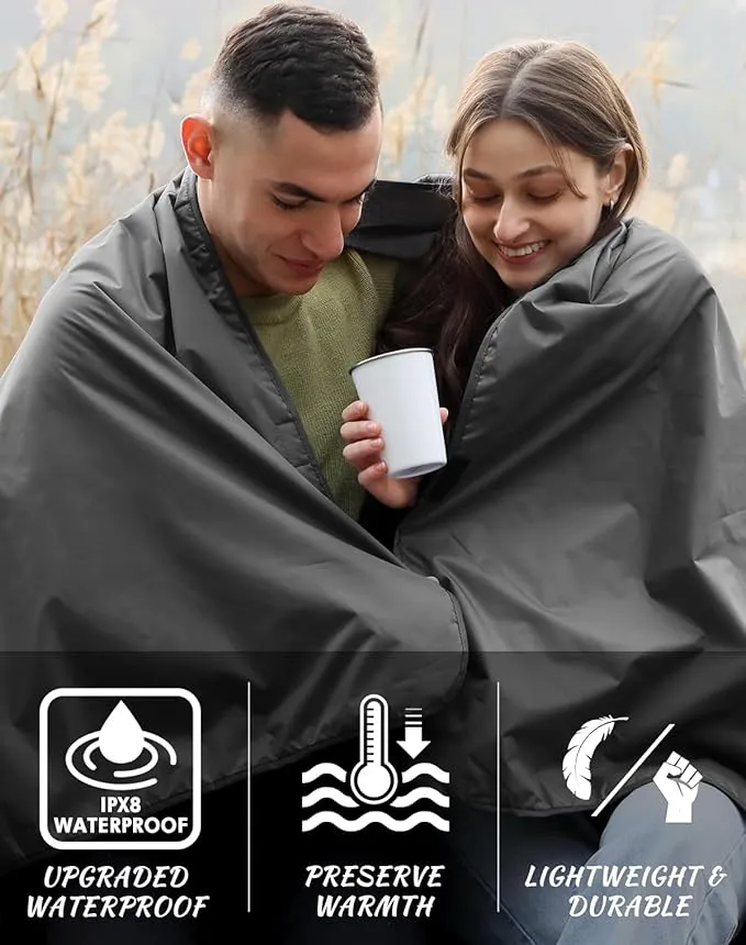 DUKUSEEK Hooded Stadium Blanket, Waterproof Windproof Outdoor Fleece Blanket - Large (79"x 59"), Portable, Wearable, Warm for Outdoor Camping, Picnic, Stadium, Sports, Beach, Concerts, Car, Dogs…