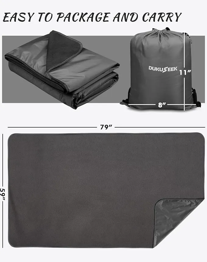 DUKUSEEK Hooded Stadium Blanket, Waterproof Windproof Outdoor Fleece Blanket - Large (79"x 59"), Portable, Wearable, Warm for Outdoor Camping, Picnic, Stadium, Sports, Beach, Concerts, Car, Dogs…