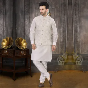 Elegance Cream Kurta with Embroidered Jacket