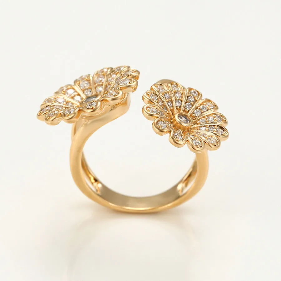 Elegant 18K Gold Plated Cz Diamond Flower Ring