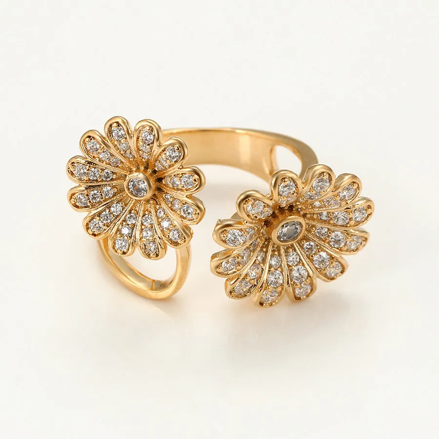 Elegant 18K Gold Plated Cz Diamond Flower Ring