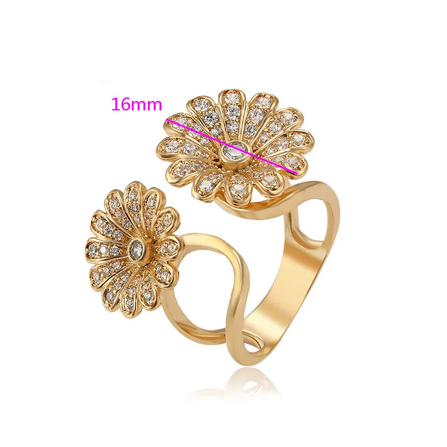 Elegant 18K Gold Plated Cz Diamond Flower Ring