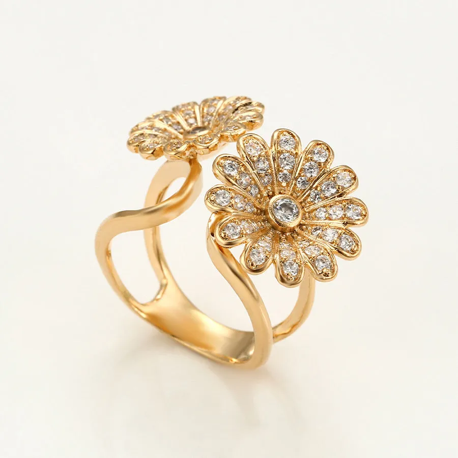 Elegant 18K Gold Plated Cz Diamond Flower Ring