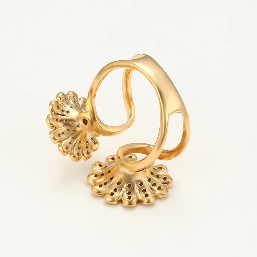 Elegant 18K Gold Plated Cz Diamond Flower Ring