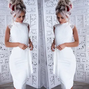 Elegant Crew Neck Sleeveless Floral Lace Dress