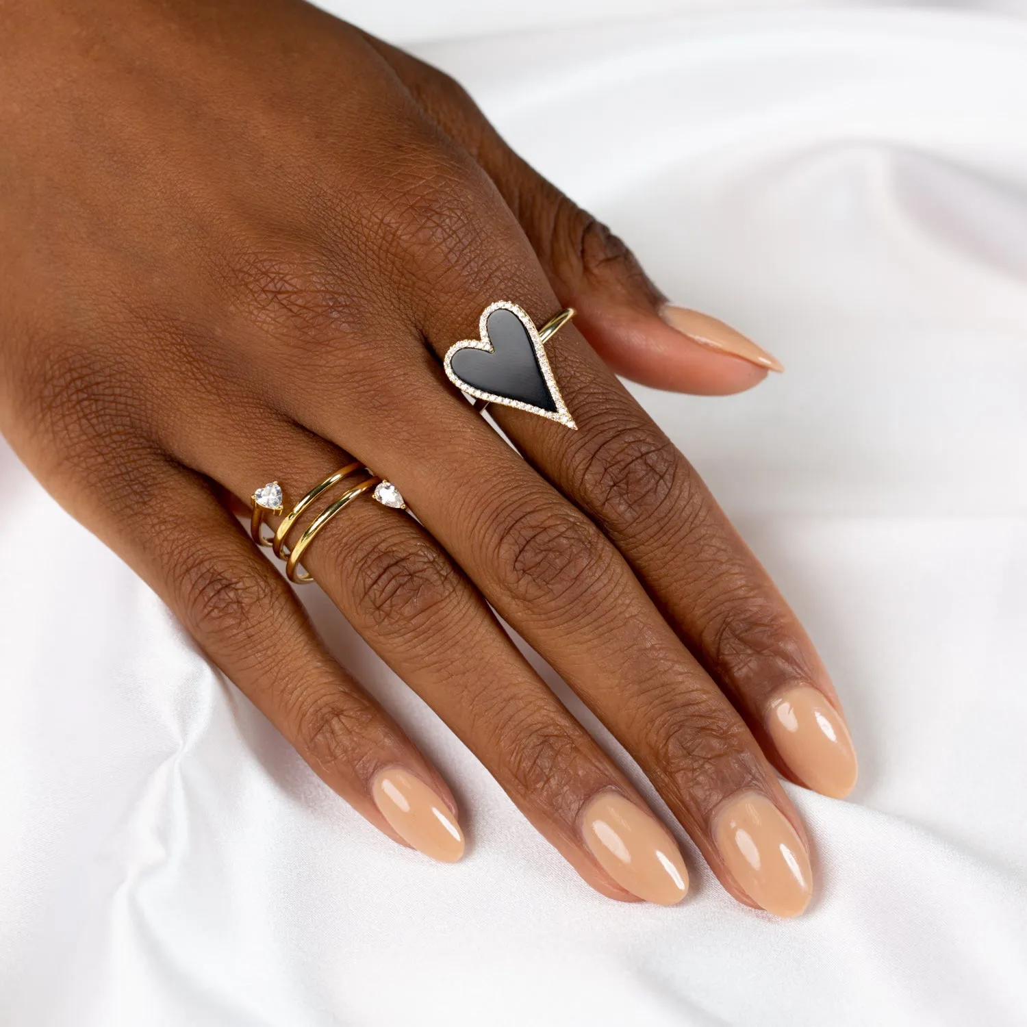 Elongated Pavé Heart Ring