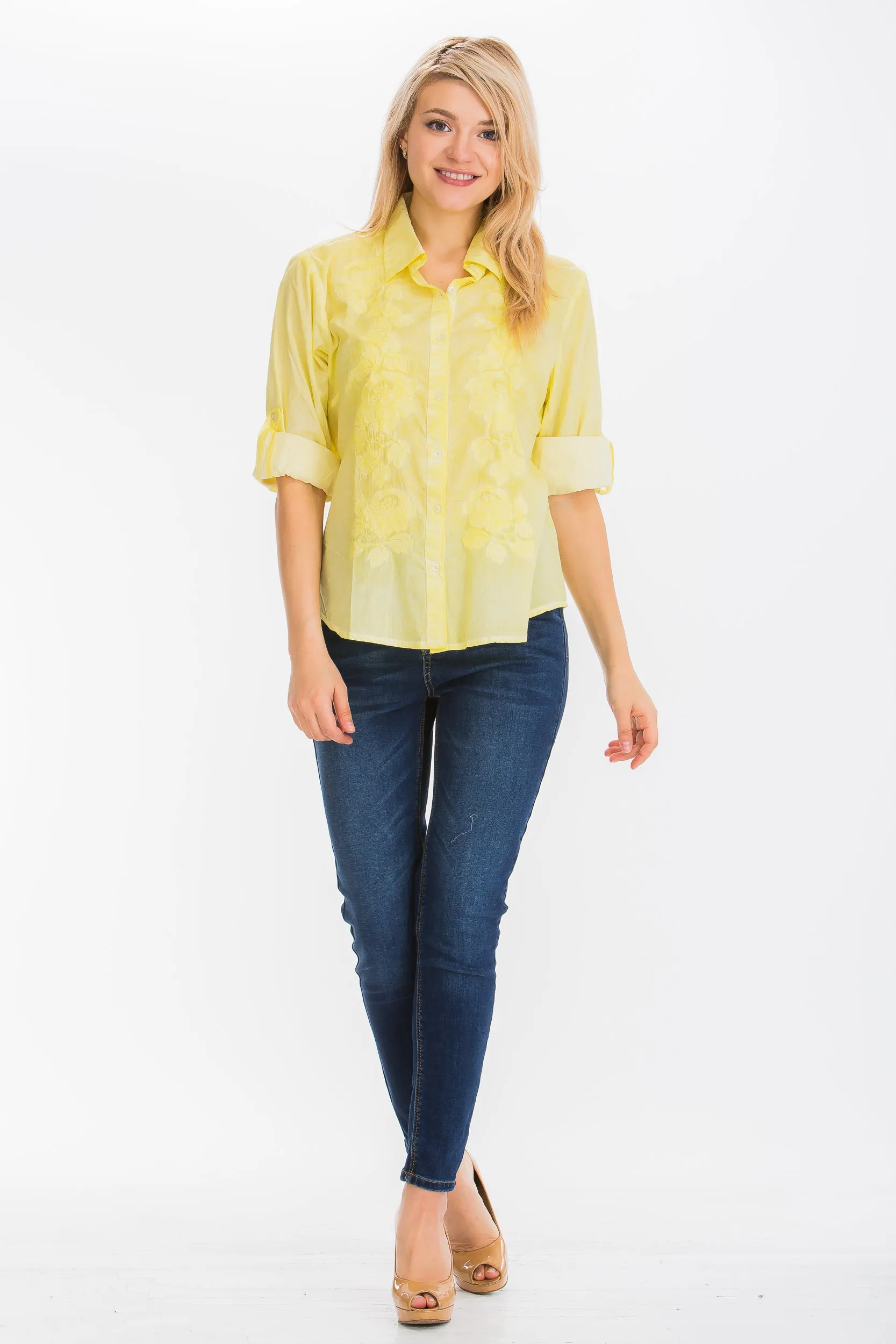 Embroidered Button-Down Shirt with Vintage Wash