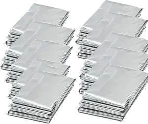Emergency Mylar Thermal Blankets, Silver Gold Foil Survival Blanket Space Blanket Survival Kit for Outdoors, Camping, Hiking, Survival or First Aid (Silver, 12pcs)