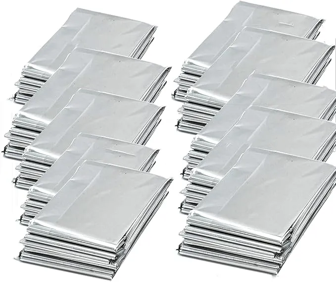 Emergency Mylar Thermal Blankets, Silver Gold Foil Survival Blanket Space Blanket Survival Kit for Outdoors, Camping, Hiking, Survival or First Aid (Silver, 12pcs)