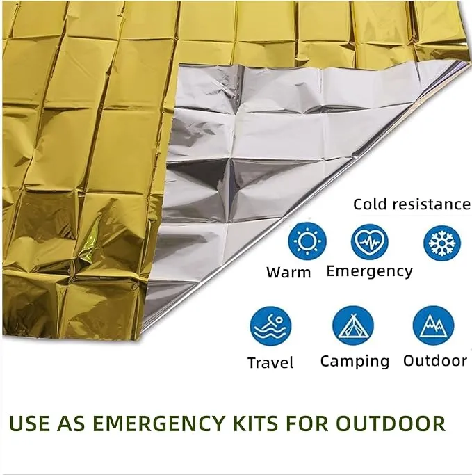 Emergency Mylar Thermal Blankets, Silver Gold Foil Survival Blanket Space Blanket Survival Kit for Outdoors, Camping, Hiking, Survival or First Aid (Silver, 12pcs)