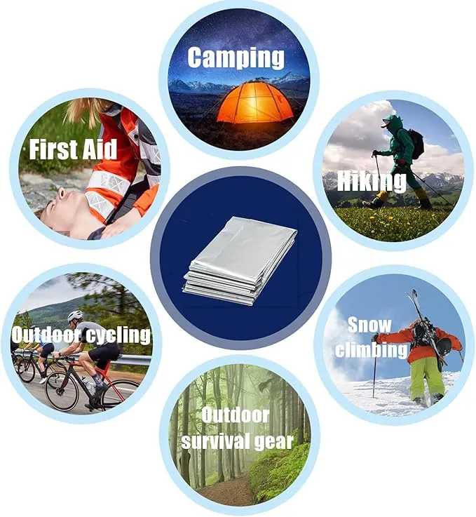 Emergency Mylar Thermal Blankets, Silver Gold Foil Survival Blanket Space Blanket Survival Kit for Outdoors, Camping, Hiking, Survival or First Aid (Silver, 1pc)