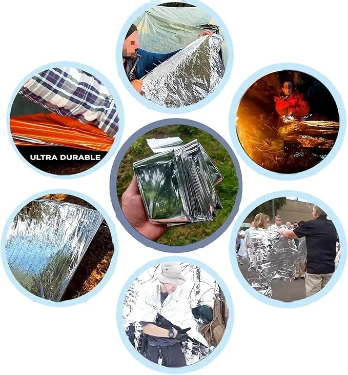 Emergency Mylar Thermal Blankets, Silver Gold Foil Survival Blanket Space Blanket Survival Kit for Outdoors, Camping, Hiking, Survival or First Aid (Silver, 1pc)