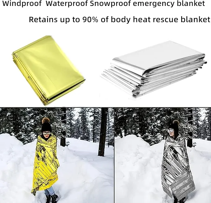 Emergency Mylar Thermal Blankets, Silver Gold Foil Survival Blanket Space Blanket Survival Kit for Outdoors, Camping, Hiking, Survival or First Aid (Silver, 1pc)
