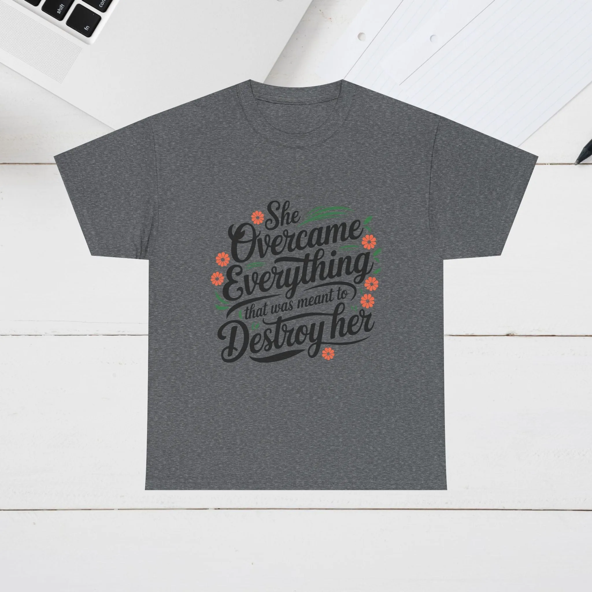 Empowering Women's Quote Unisex Heavy Cotton Tee - 'She Overcame Everything'