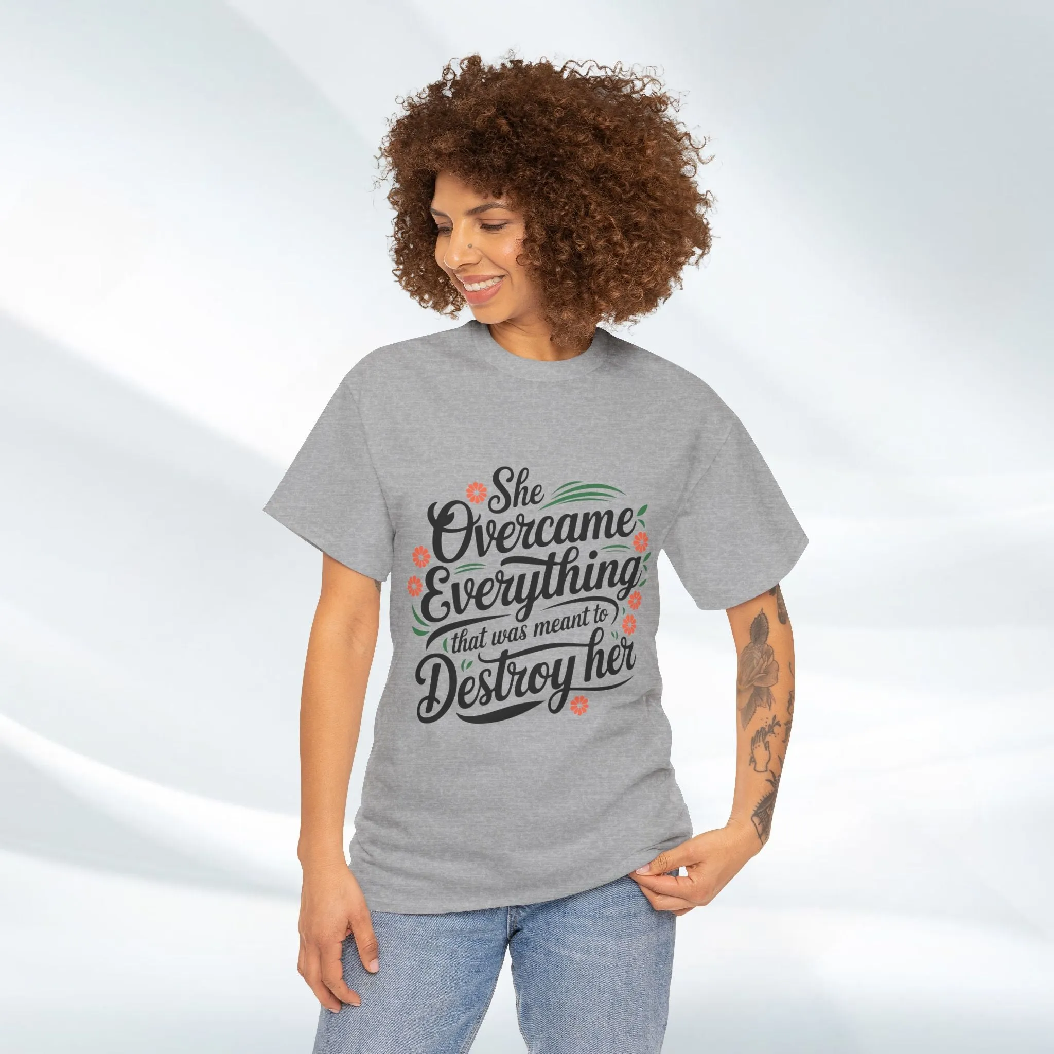 Empowering Women's Quote Unisex Heavy Cotton Tee - 'She Overcame Everything'