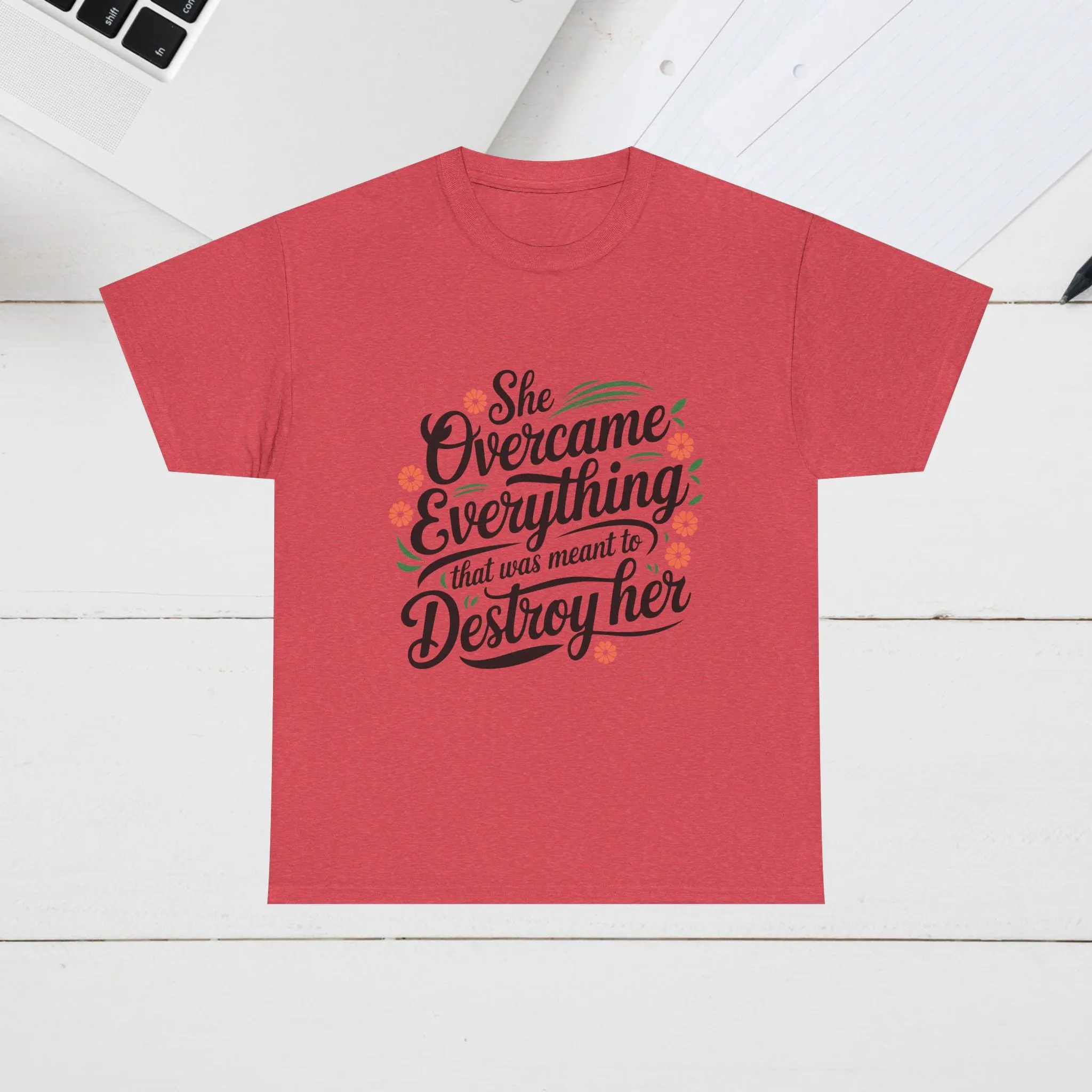 Empowering Women's Quote Unisex Heavy Cotton Tee - 'She Overcame Everything'