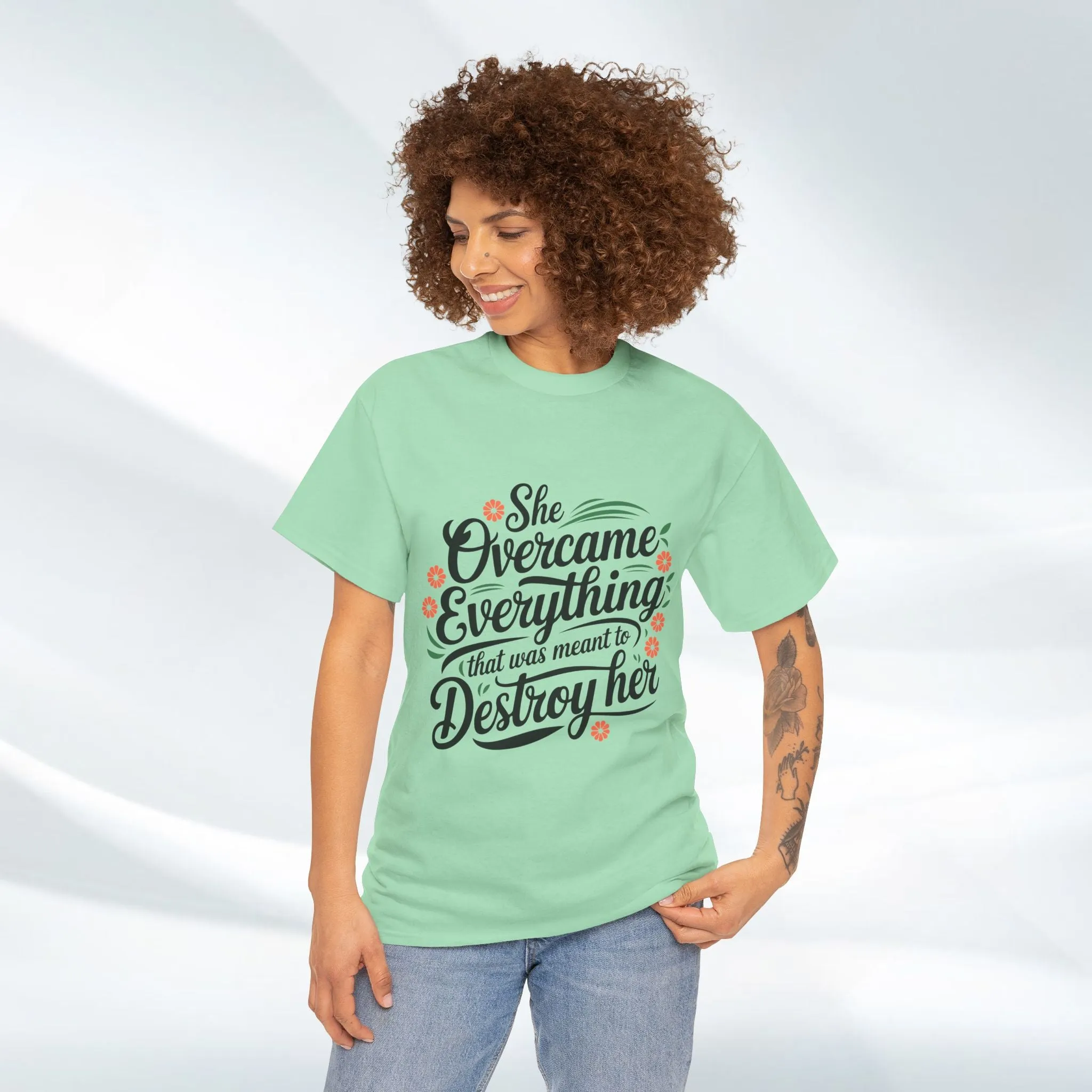 Empowering Women's Quote Unisex Heavy Cotton Tee - 'She Overcame Everything'
