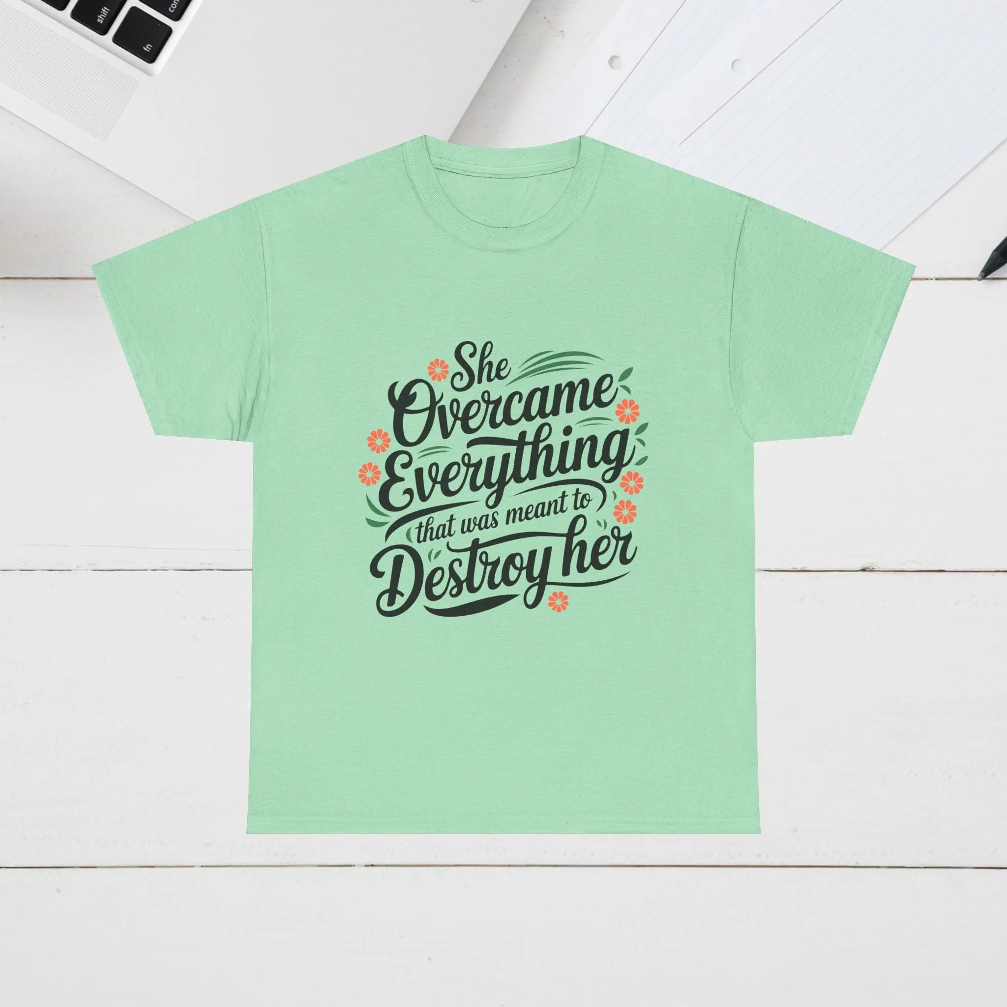 Empowering Women's Quote Unisex Heavy Cotton Tee - 'She Overcame Everything'