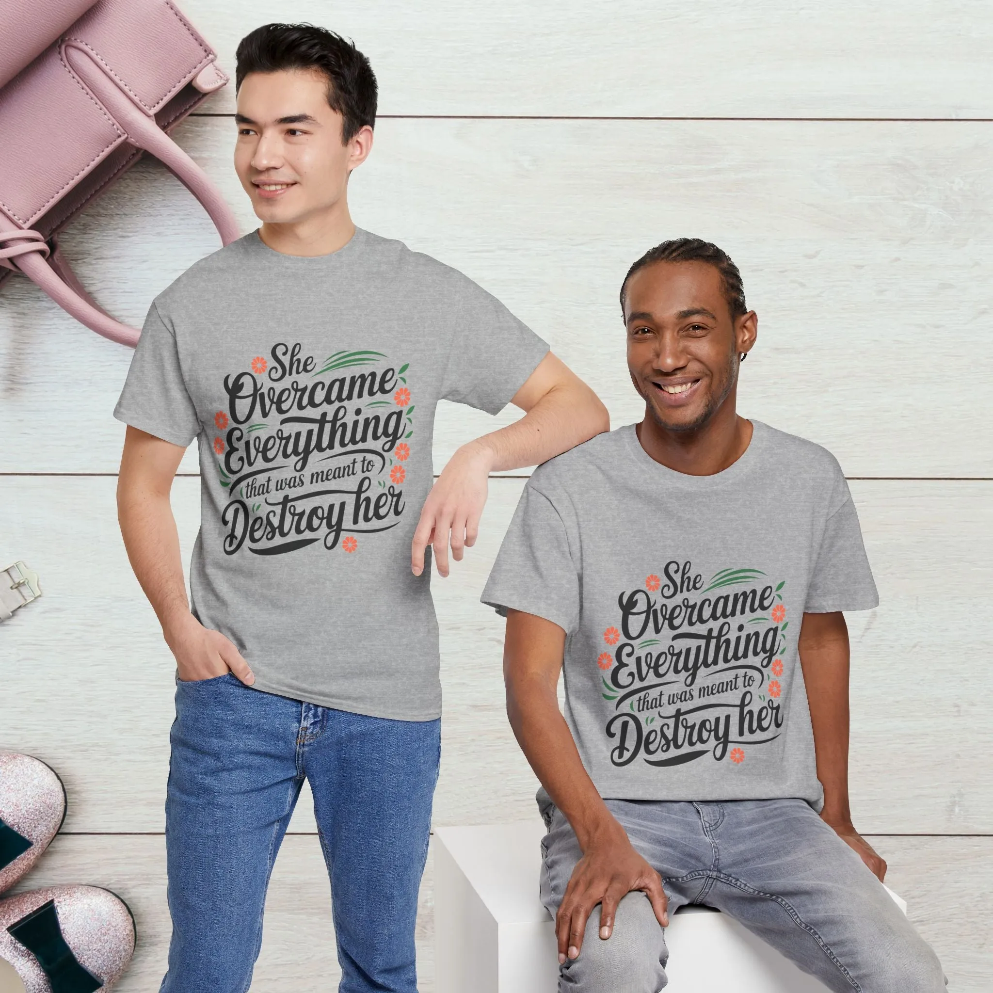 Empowering Women's Quote Unisex Heavy Cotton Tee - 'She Overcame Everything'