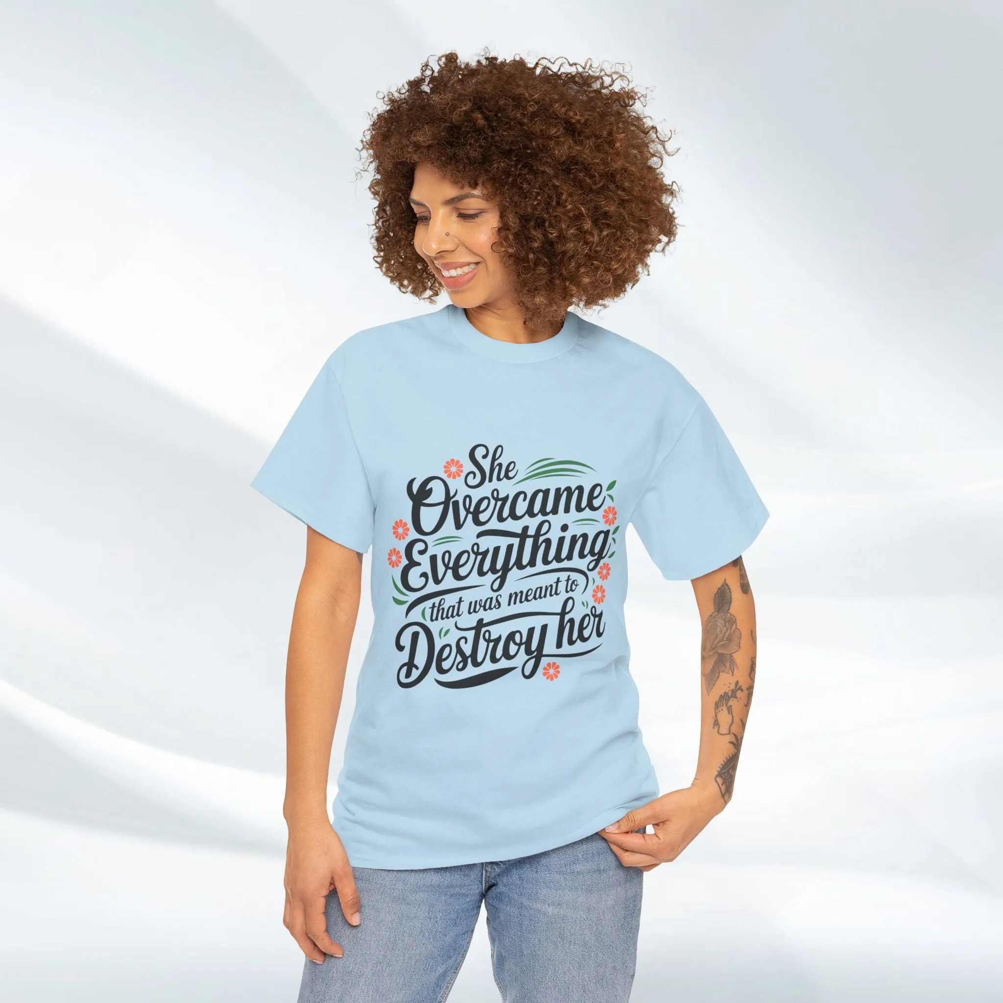 Empowering Women's Quote Unisex Heavy Cotton Tee - 'She Overcame Everything'