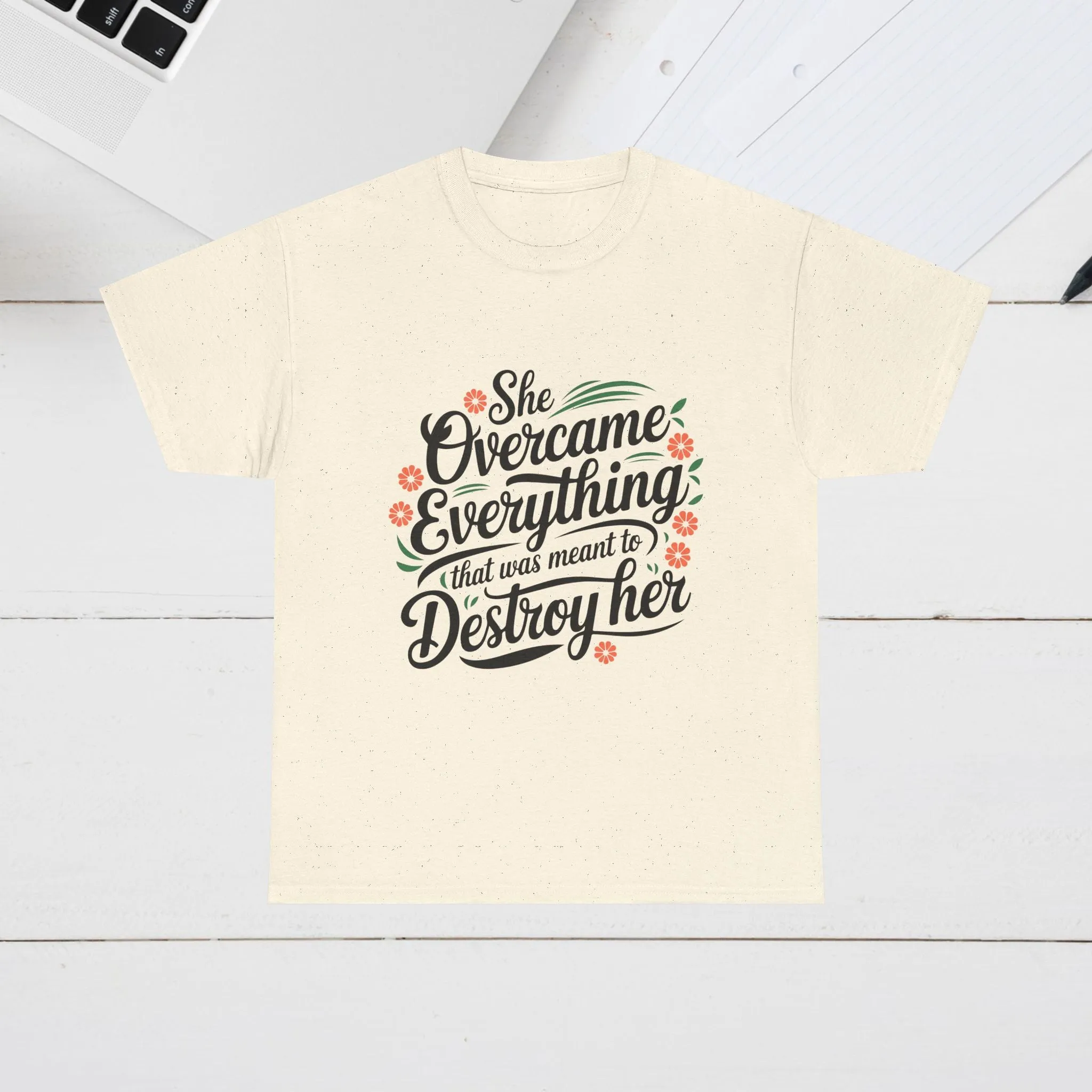 Empowering Women's Quote Unisex Heavy Cotton Tee - 'She Overcame Everything'