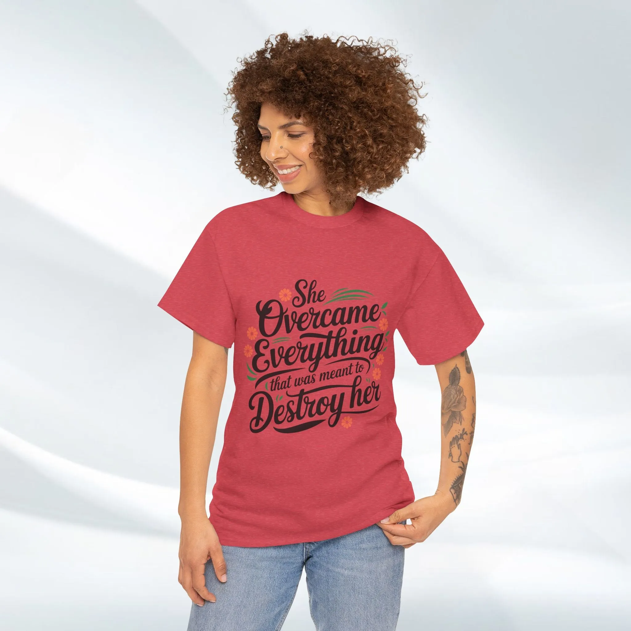 Empowering Women's Quote Unisex Heavy Cotton Tee - 'She Overcame Everything'