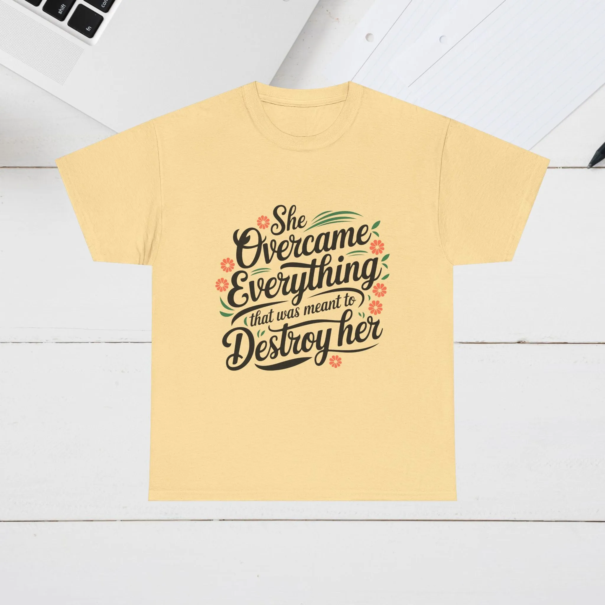 Empowering Women's Quote Unisex Heavy Cotton Tee - 'She Overcame Everything'