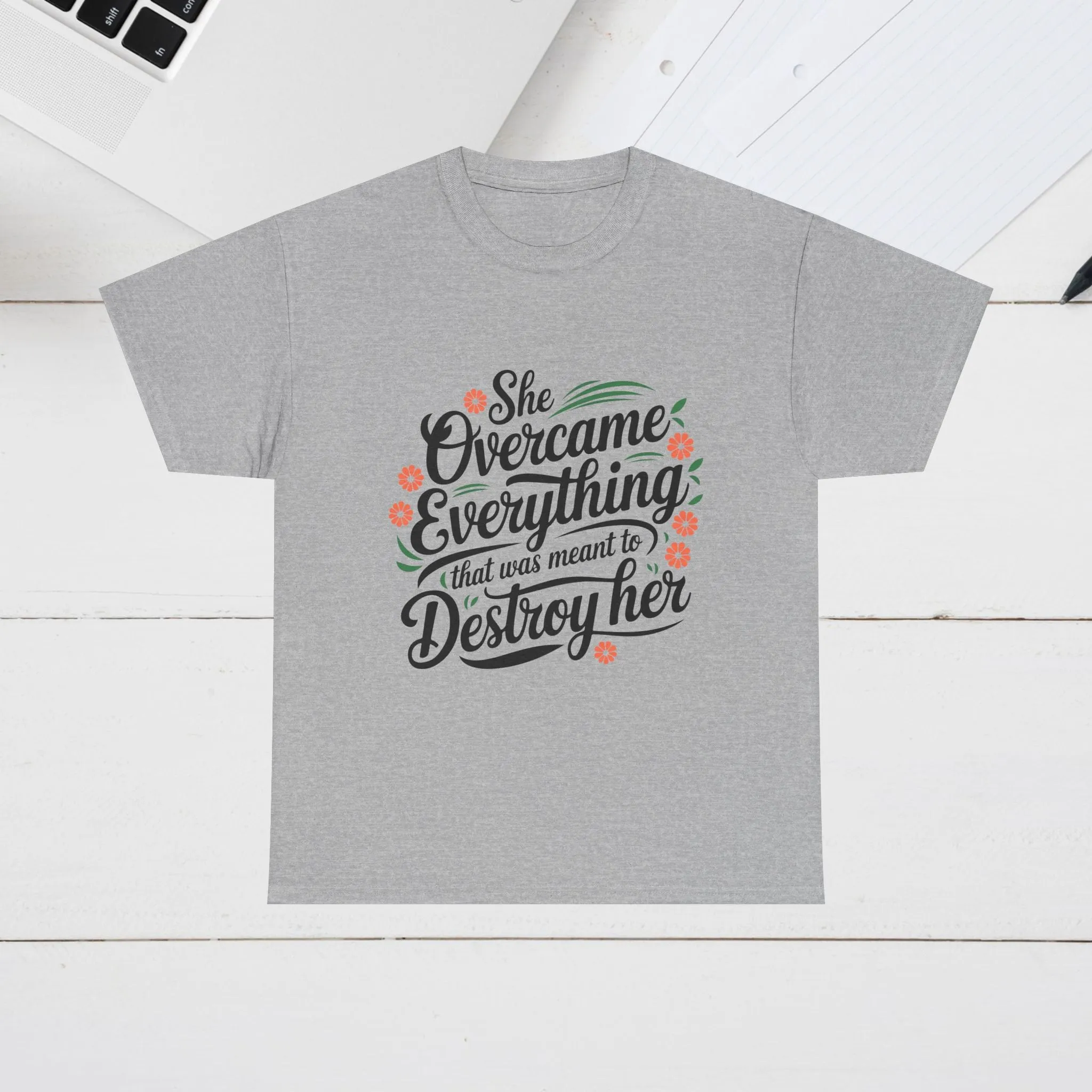 Empowering Women's Quote Unisex Heavy Cotton Tee - 'She Overcame Everything'