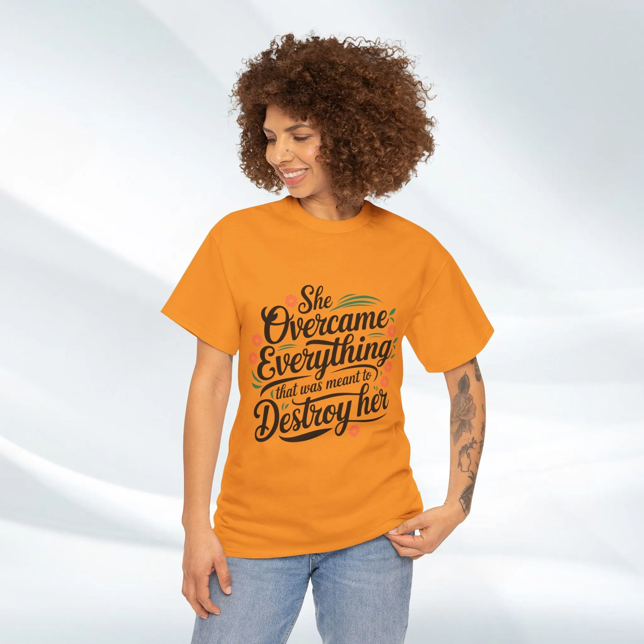 Empowering Women's Quote Unisex Heavy Cotton Tee - 'She Overcame Everything'